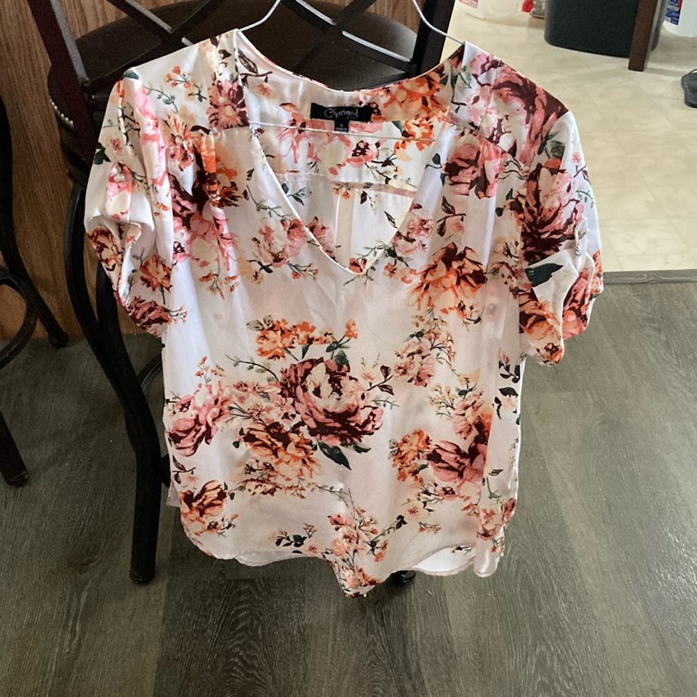 Cream Floral Relaxed Short Sleeve Blouse